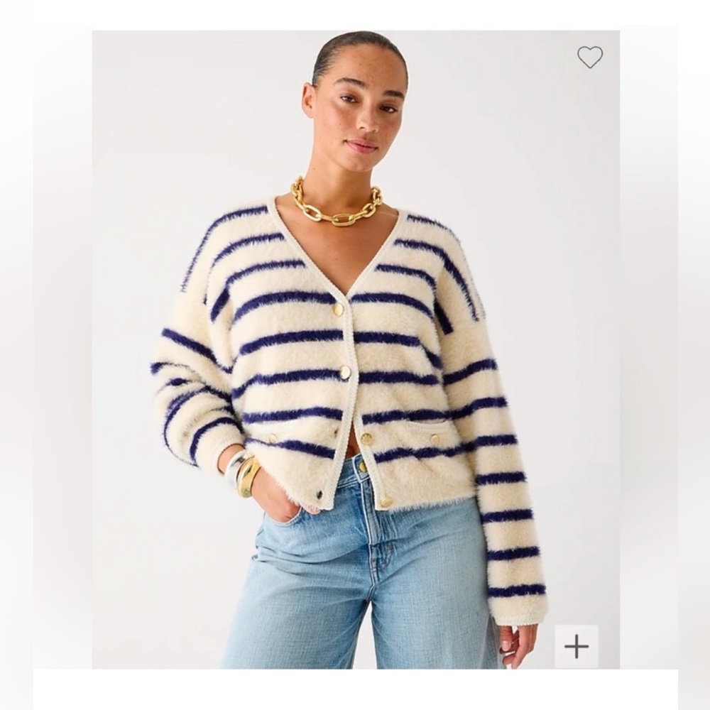 J. Crew Women's Cream and Black Striped Sweater